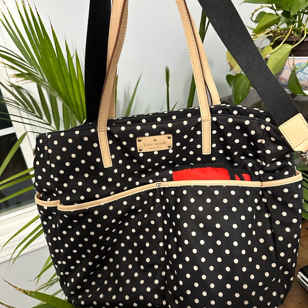 Kate Spade Black Polka Dot diper Bag with diper changing pad
